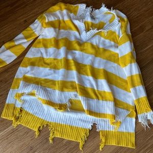 Worn once distressed oversized striped sweater